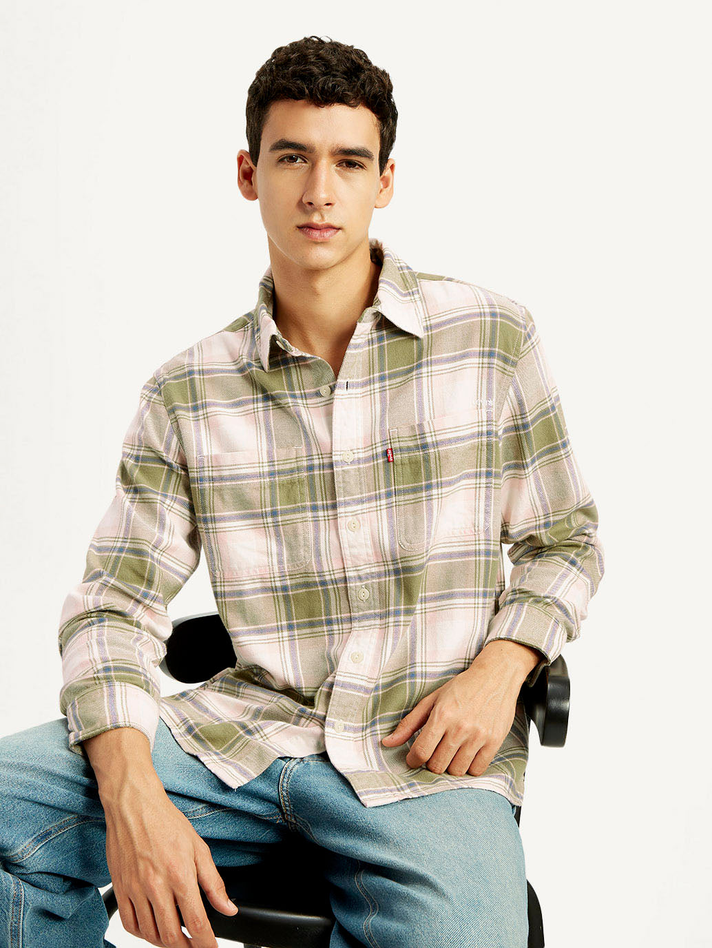 Men's Plaid Khaki Spread Collar Flannel Shirt – Levis India Store