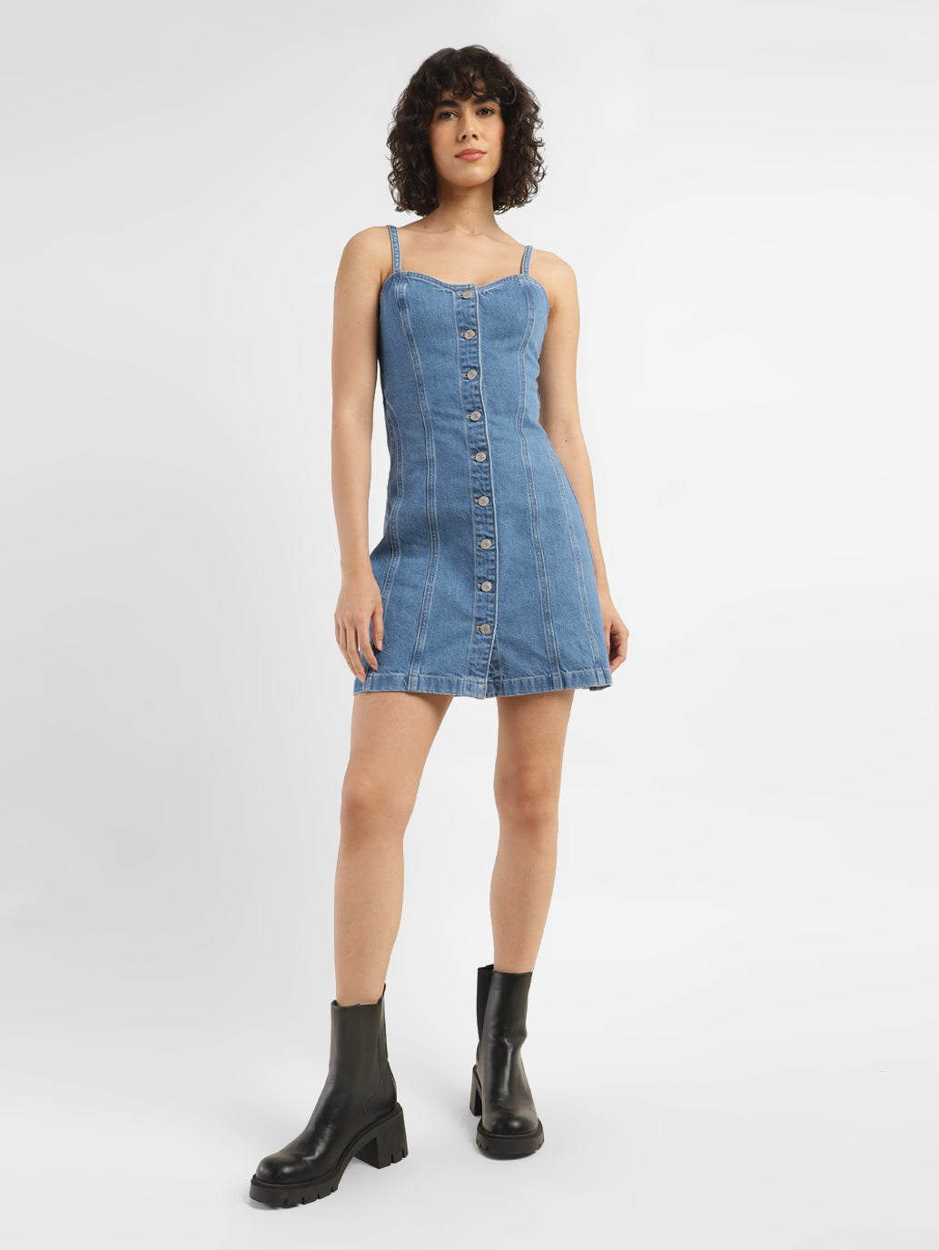 Women's Solid Blue Denim Mini Dress