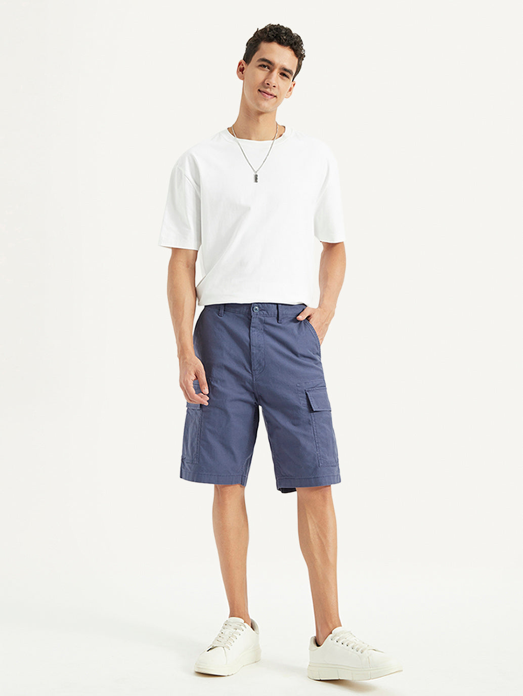 Men's Blue Cargo Fit Shorts - Main Image