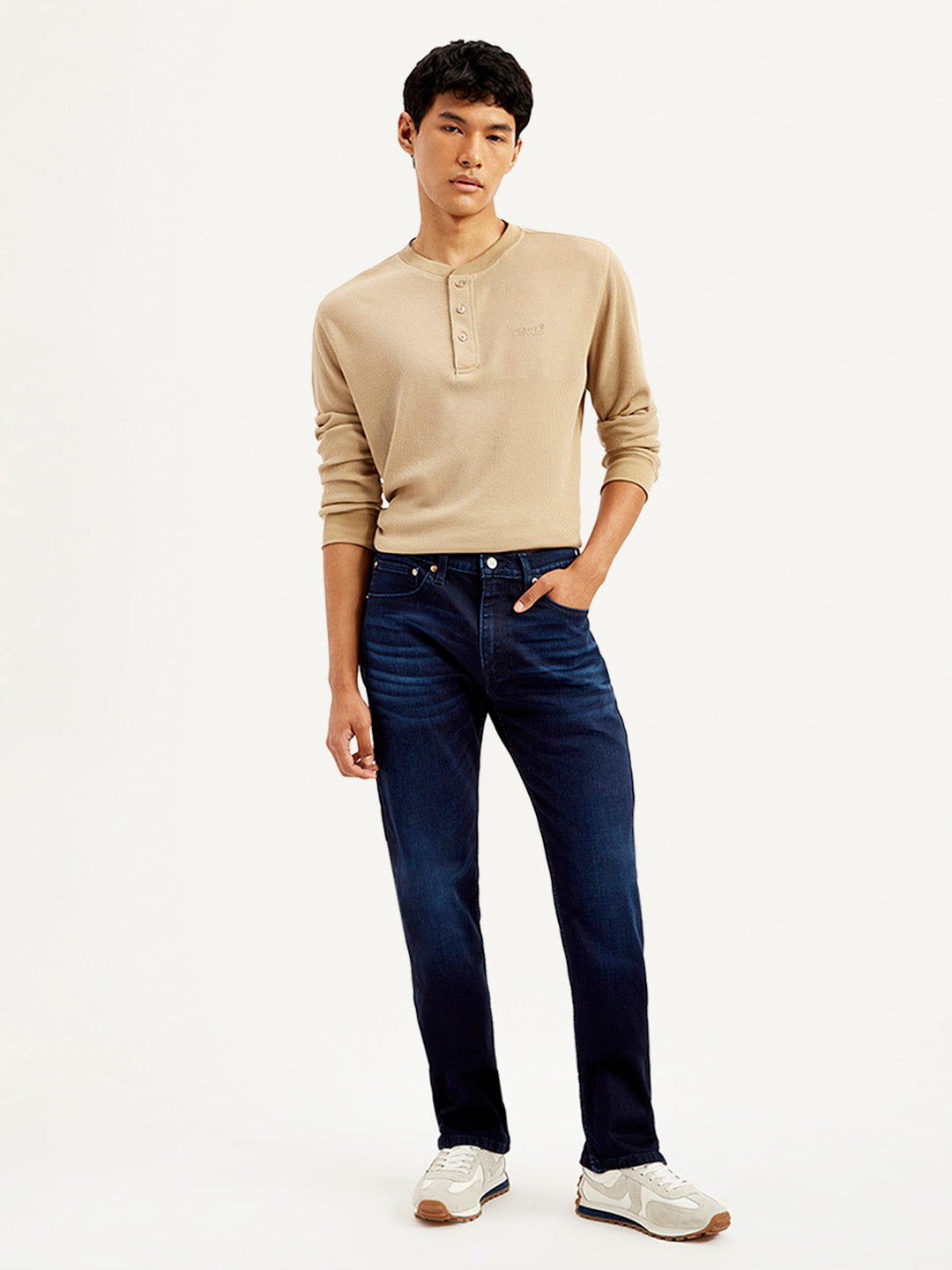 Men's 505 Navy Blue Straight Fit Mid Rise Jeans - Main Image