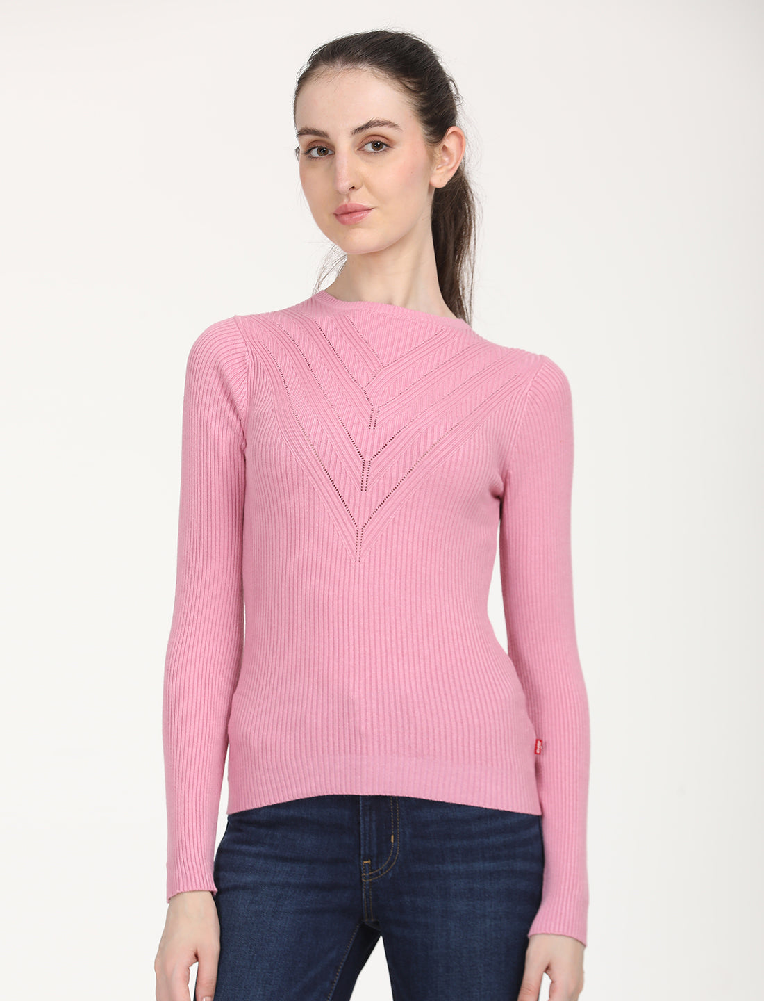 Women's Self Design Pink Round Neck Sweater – Levis India Store