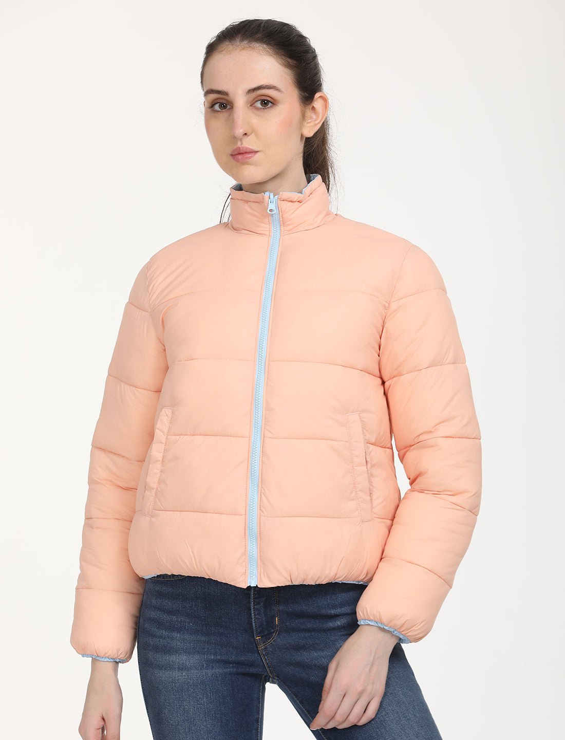 Women's Quilted Peach High Neck Reversible Puffer Jacket – Levis