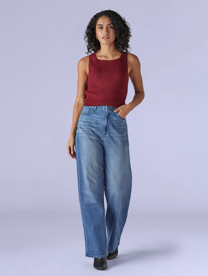 Women's Blue Loose Fit High Rise Redloop Jeans