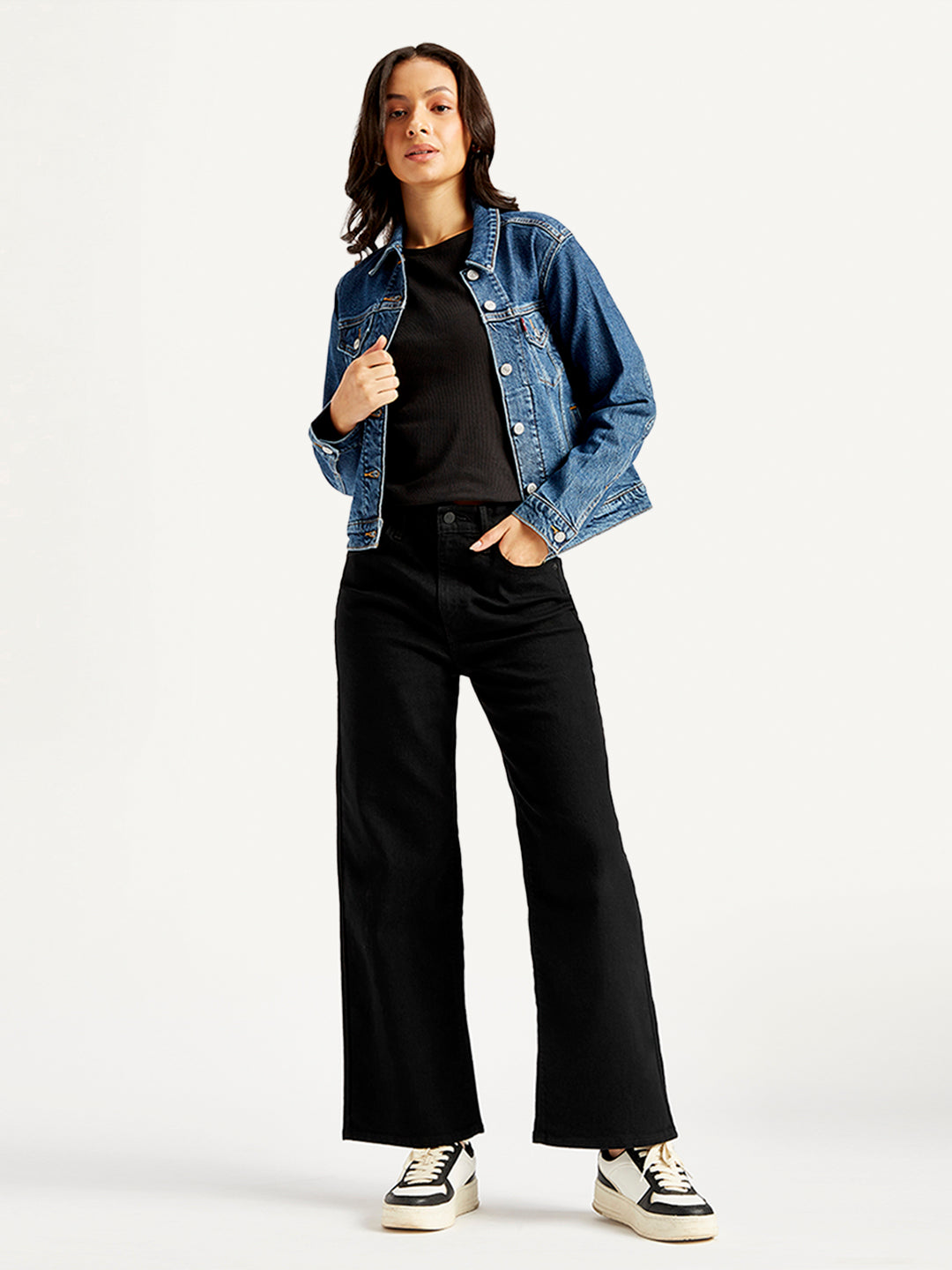 Women's Black Mile High Wide Leg Fit High Rise Jeans