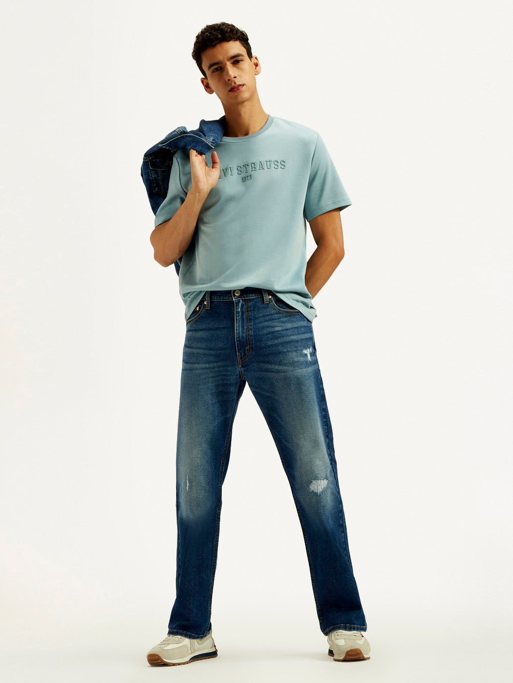 Men's 555 Med Indigo Relaxed Straight Fit Mid Rise Jeans