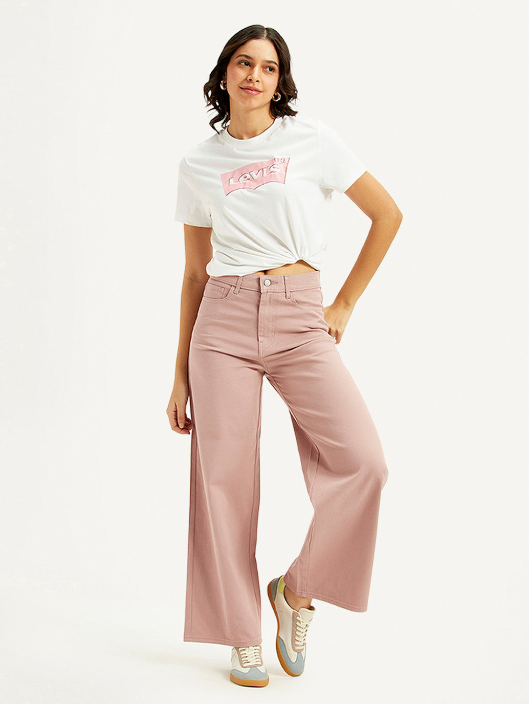 Women's Pink Wideleg Fit High Rise Jeans - Main Image