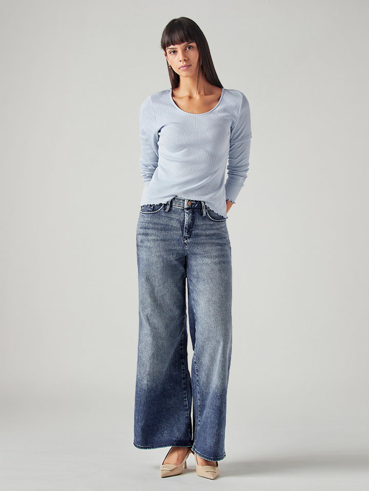 Women's 318 Dark Indigo Shaping Wide Leg Fit Mid Rise Redloop Jeans