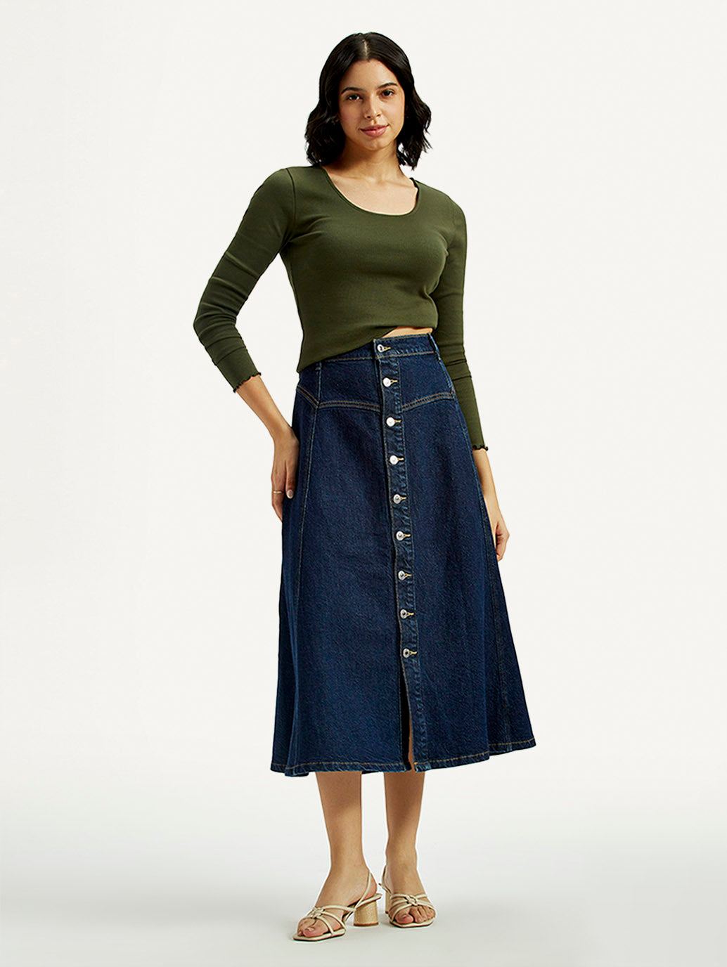 Women's Mid Rise Regular Fit Denim Skirt - Main Image
