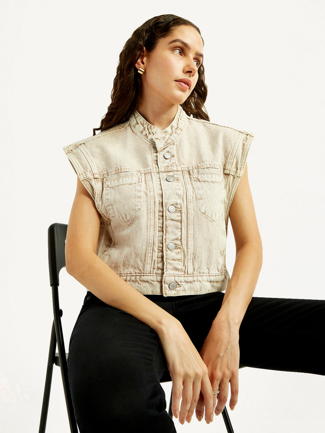 Women's Solid Beige Denim Jacket