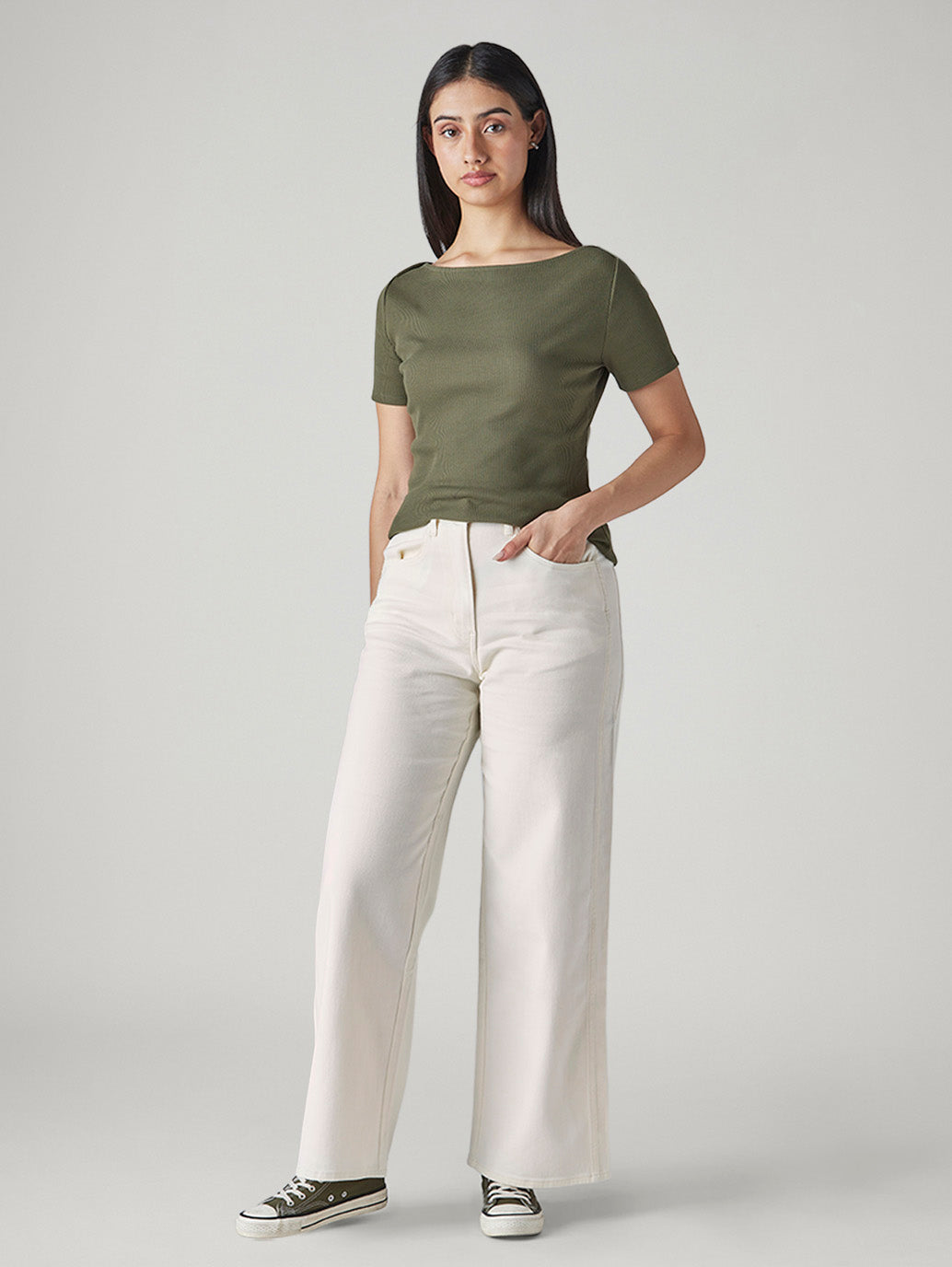Women's Off White Wide Leg Fit High Rise Cinch Cargos