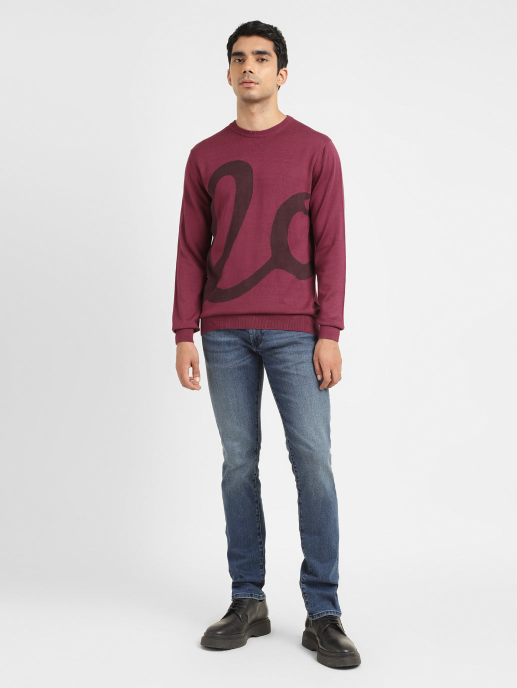 Maroon Levi's Sweatshirt Blue Men's Solid Maroon Crew Neck