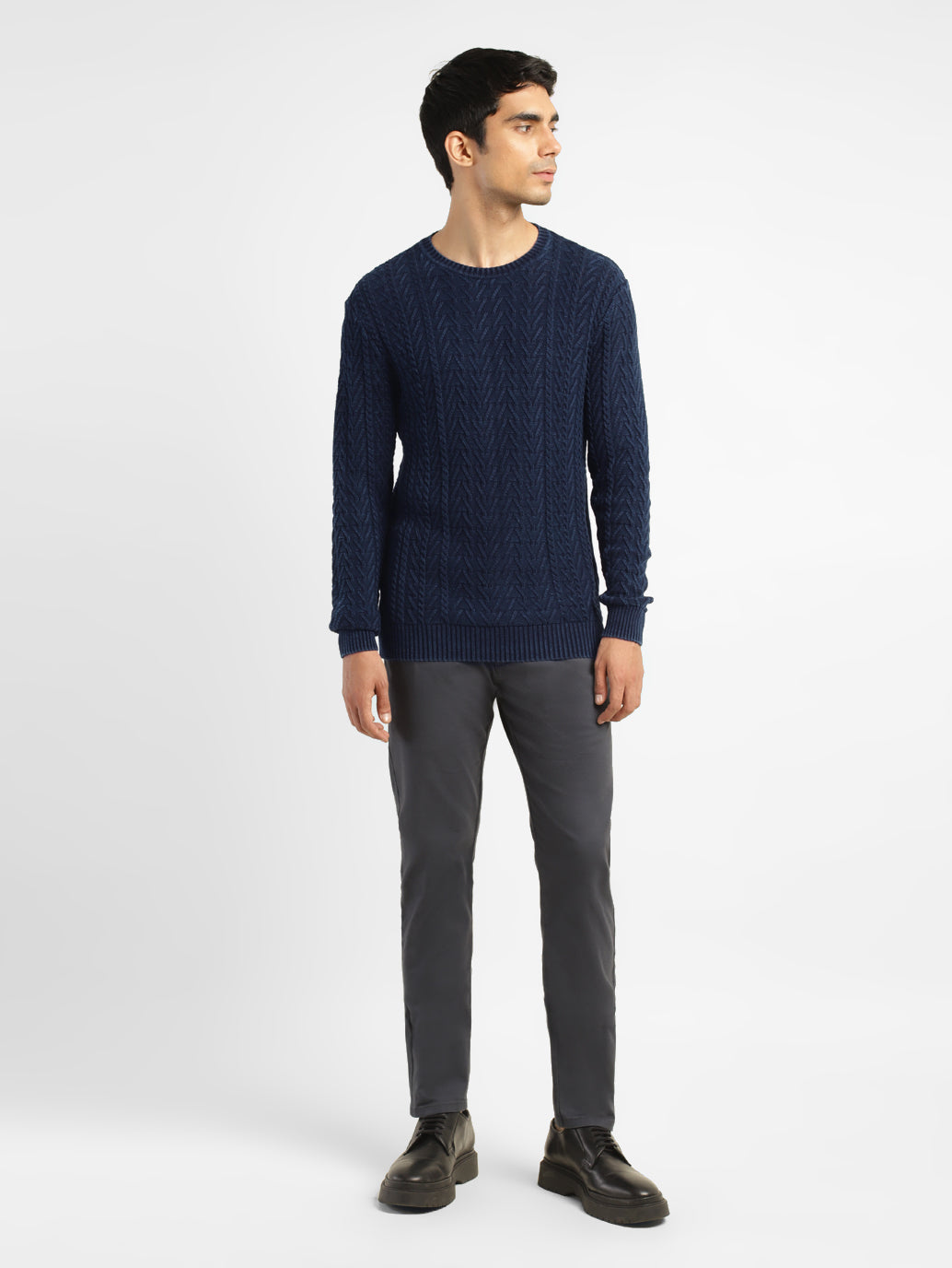 Men's round neck sweater, Dark blue