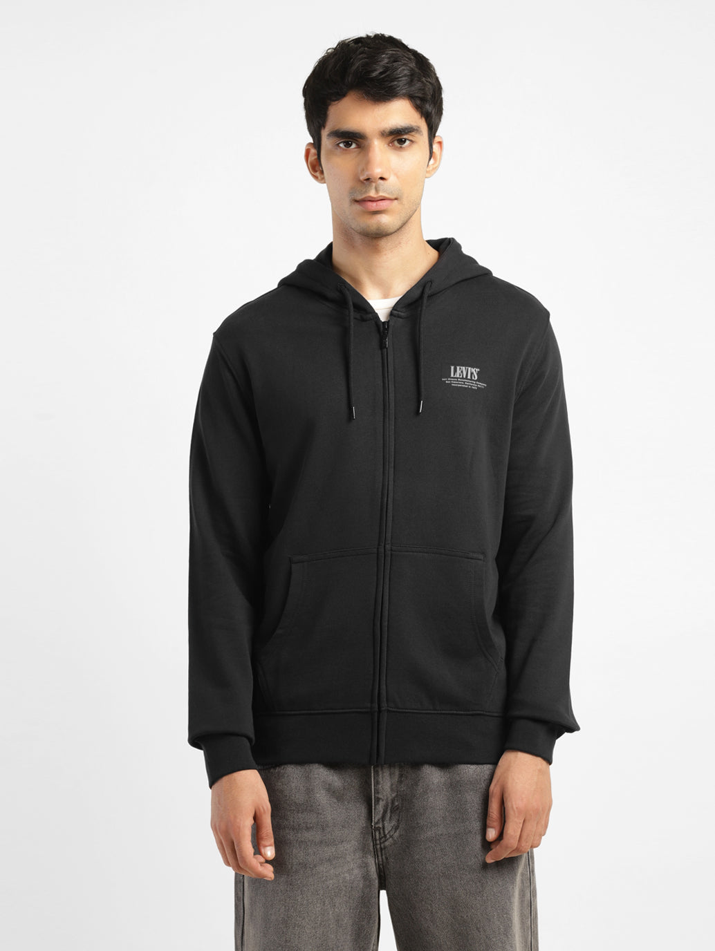 Men s Solid Black Hooded Sweatshirt Levis India Store