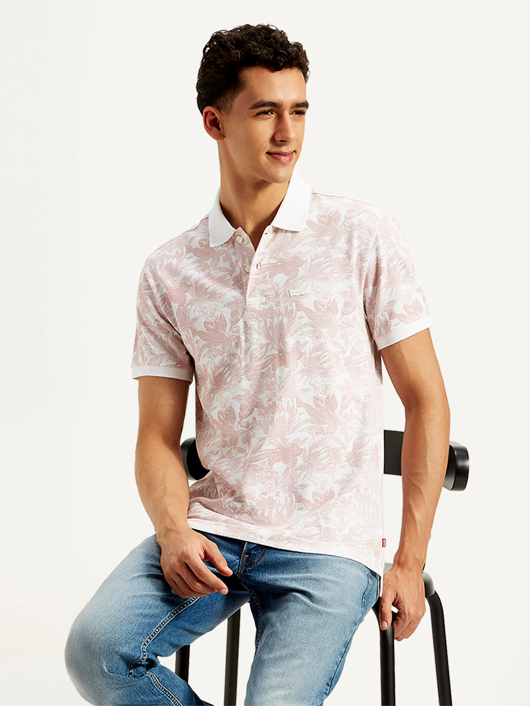 Men's Floral Print Slim Fit Polo T-Shirt - Main Image