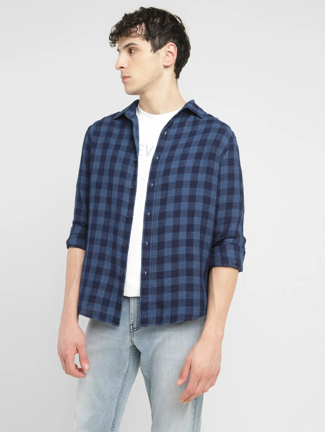 Checked slim fit shirt with hot sale patch pocket