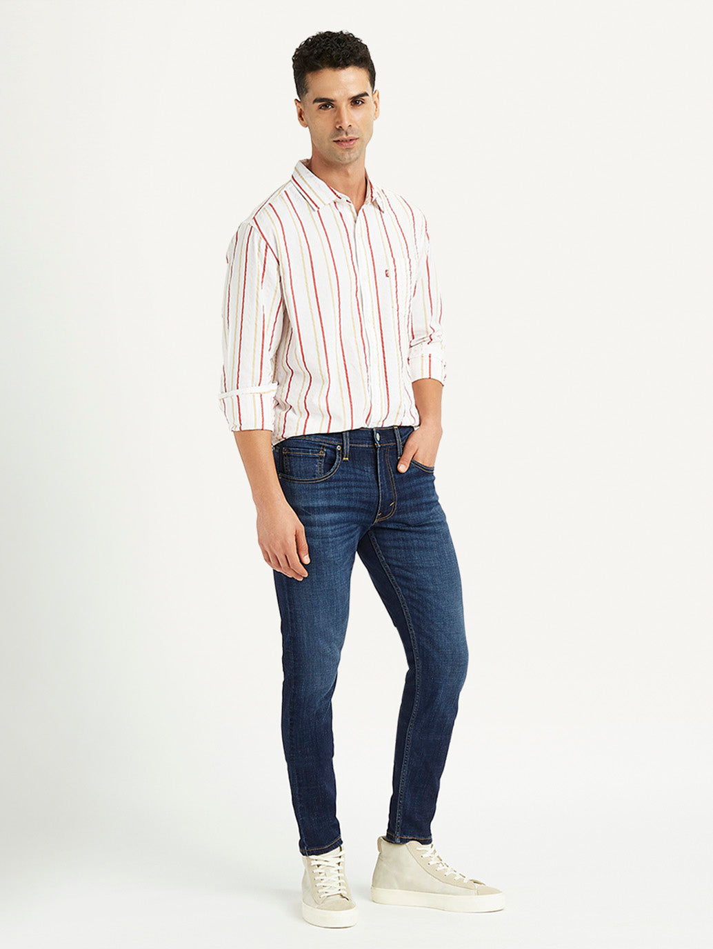 Men's Navy Blue Skinny Fit Mid Rise Jeans - Main Image