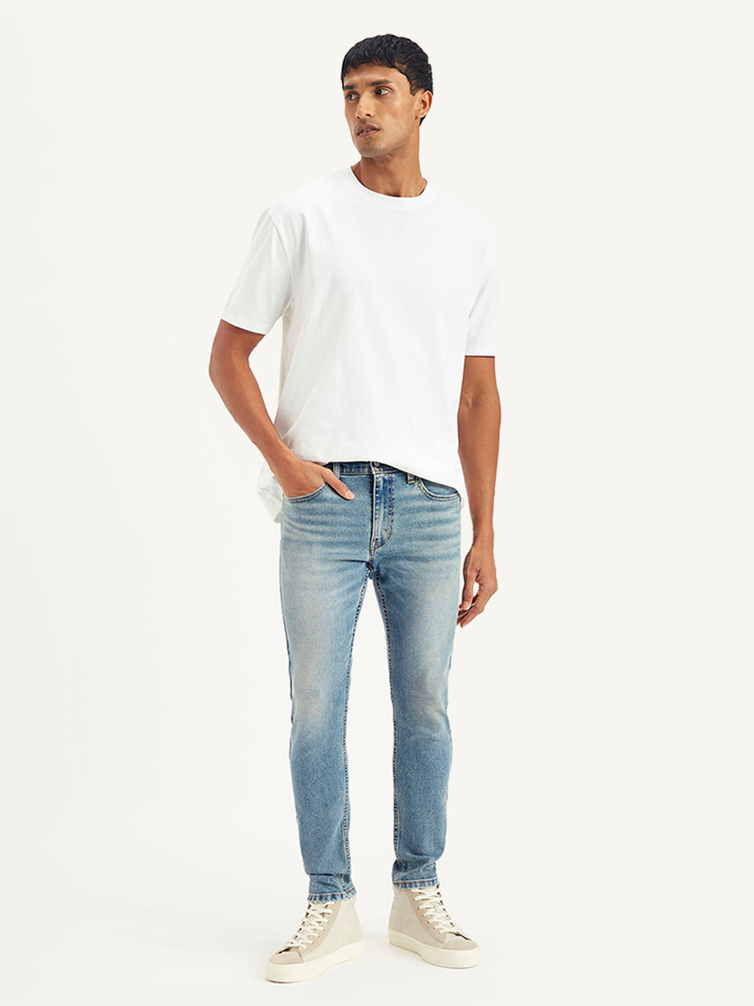 Men's Light Blue Skinny Fit Mid Rise Jeans - Main Image