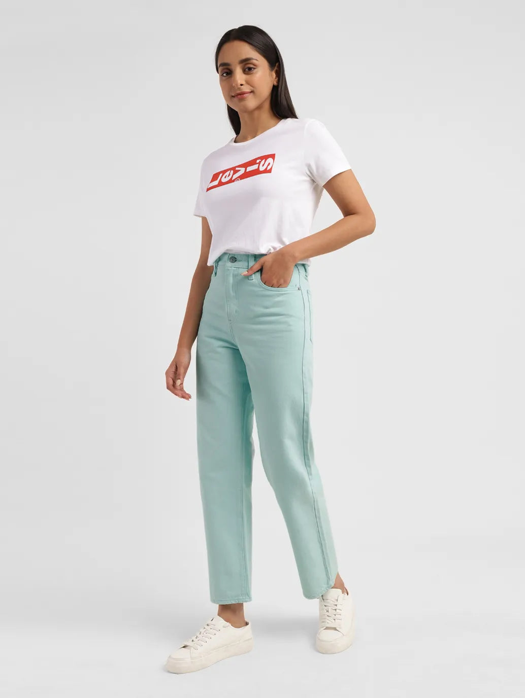 Women's Green Ribcage Straight Ankle Fit High Rise Jeans