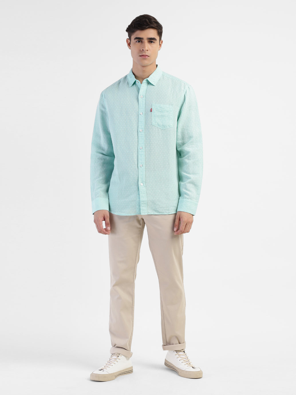 Men's Polka Dot Spread Collar Linen Shirt