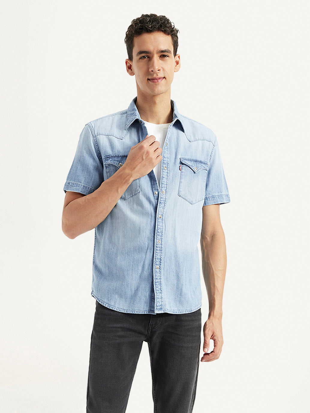 Slim Fit Soft Denim Shirts Men's Solid Slim Fit Denim Shirt
