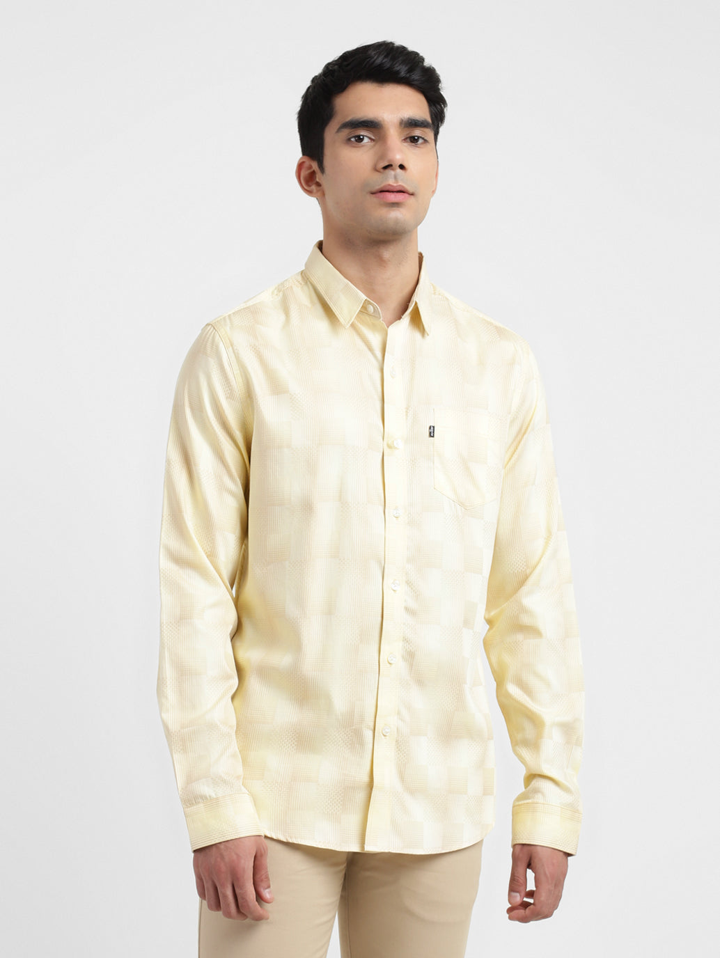 Men's Beige Spread Collar Striped Shirt