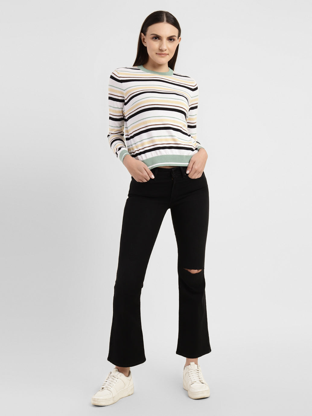 Women's 715 Black Flared Fit Mid Rise Jeans - Main Image