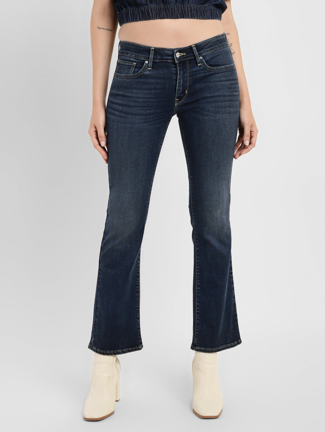 Women's 715 Blue Flared Fit Mid Rise Jeans - Main Image