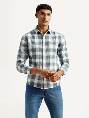 Men's Checkered Grey Slim Fit Shirt