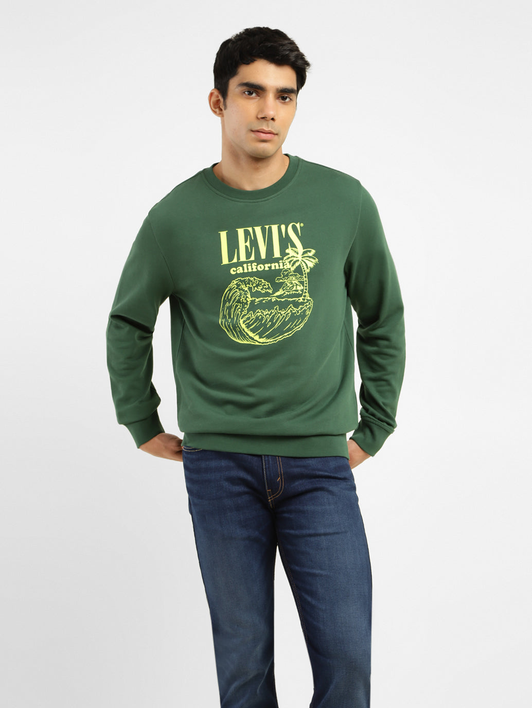 Men's Brand Logo Green Crew Neck Sweatshirt