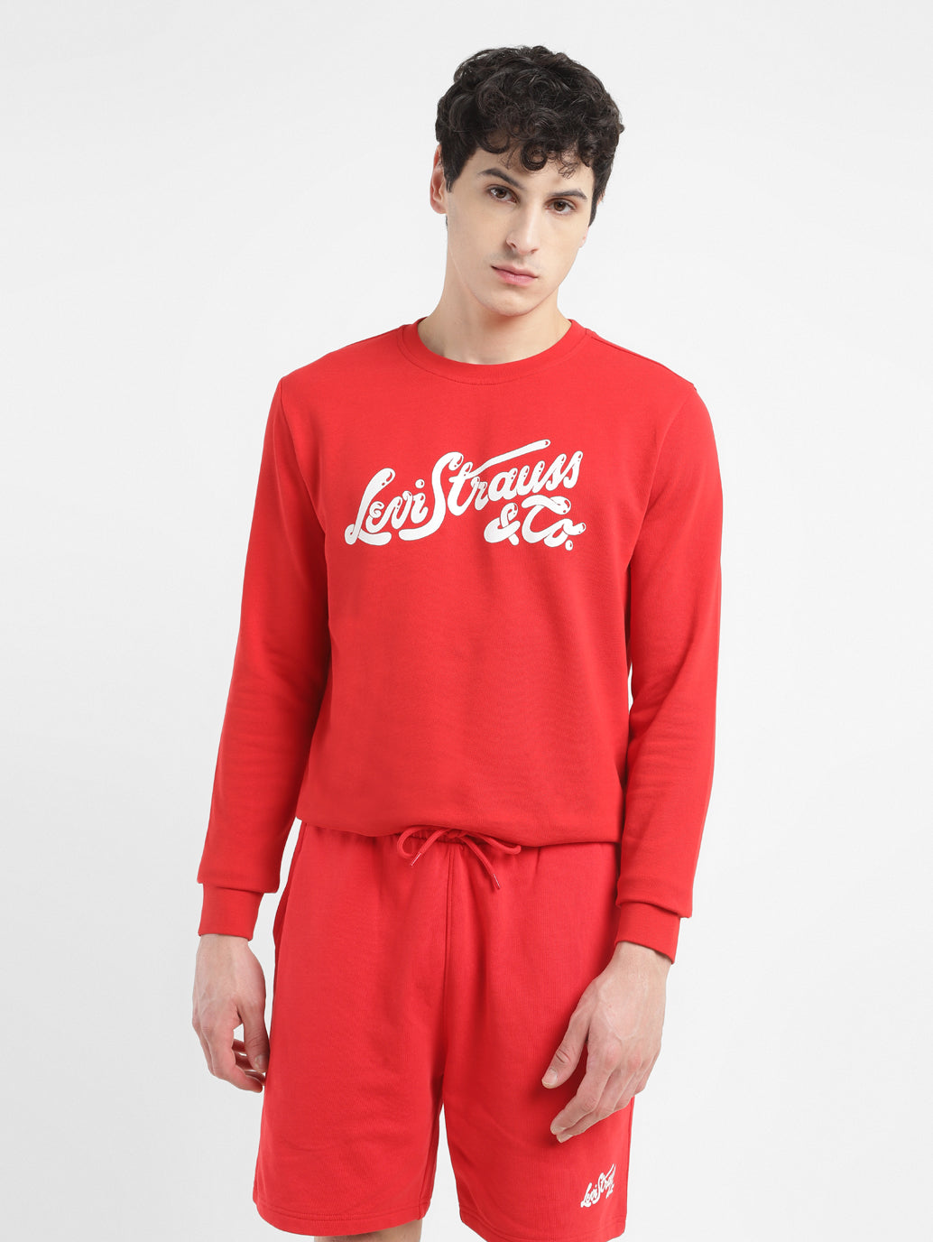 Men's Brand Logo Red Crew Neck Sweatshirt - Main Image