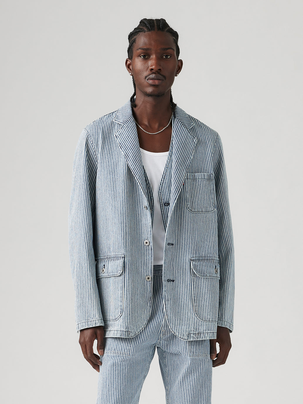 Men's Blue Striped Blazer