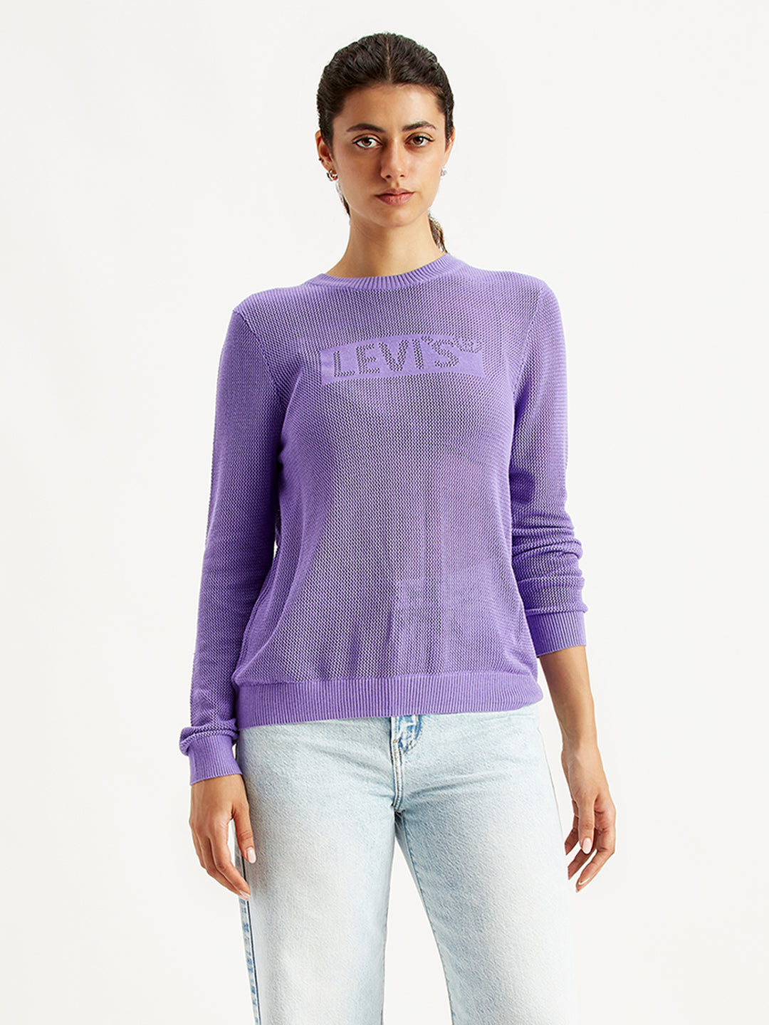 Women's Brand Logo Purple Crew Neck Sweater - Main Image