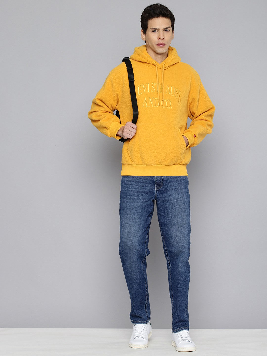 Men's Brand Logo Mustard Hooded Sweatshirt - Main Image