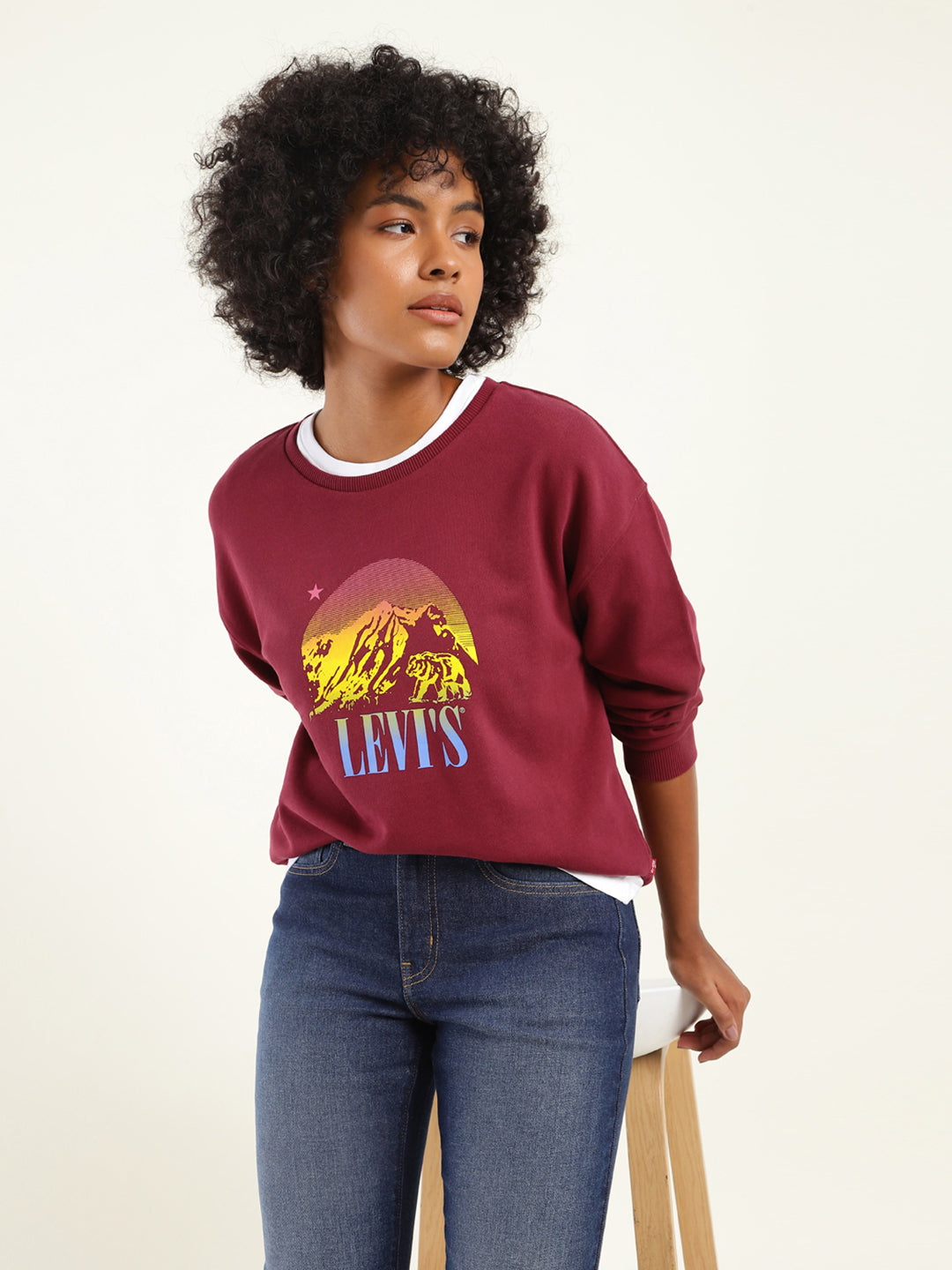 Women's Graphic Maroon Crew Neck Sweatshirt - Main Image