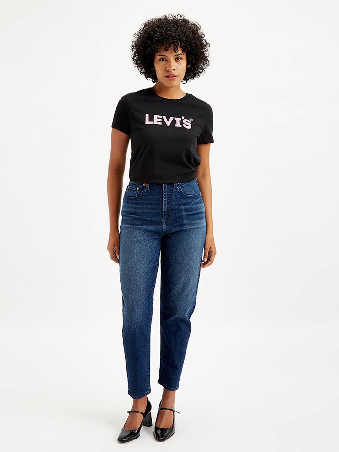 Women's Blue Loose Tapered Fit High Rise Jeans