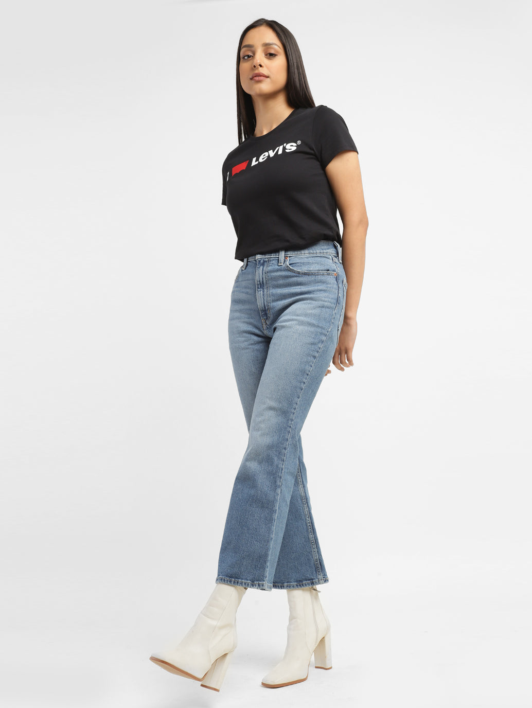 Women's 70s Blue Flared Fit High Rise Jeans