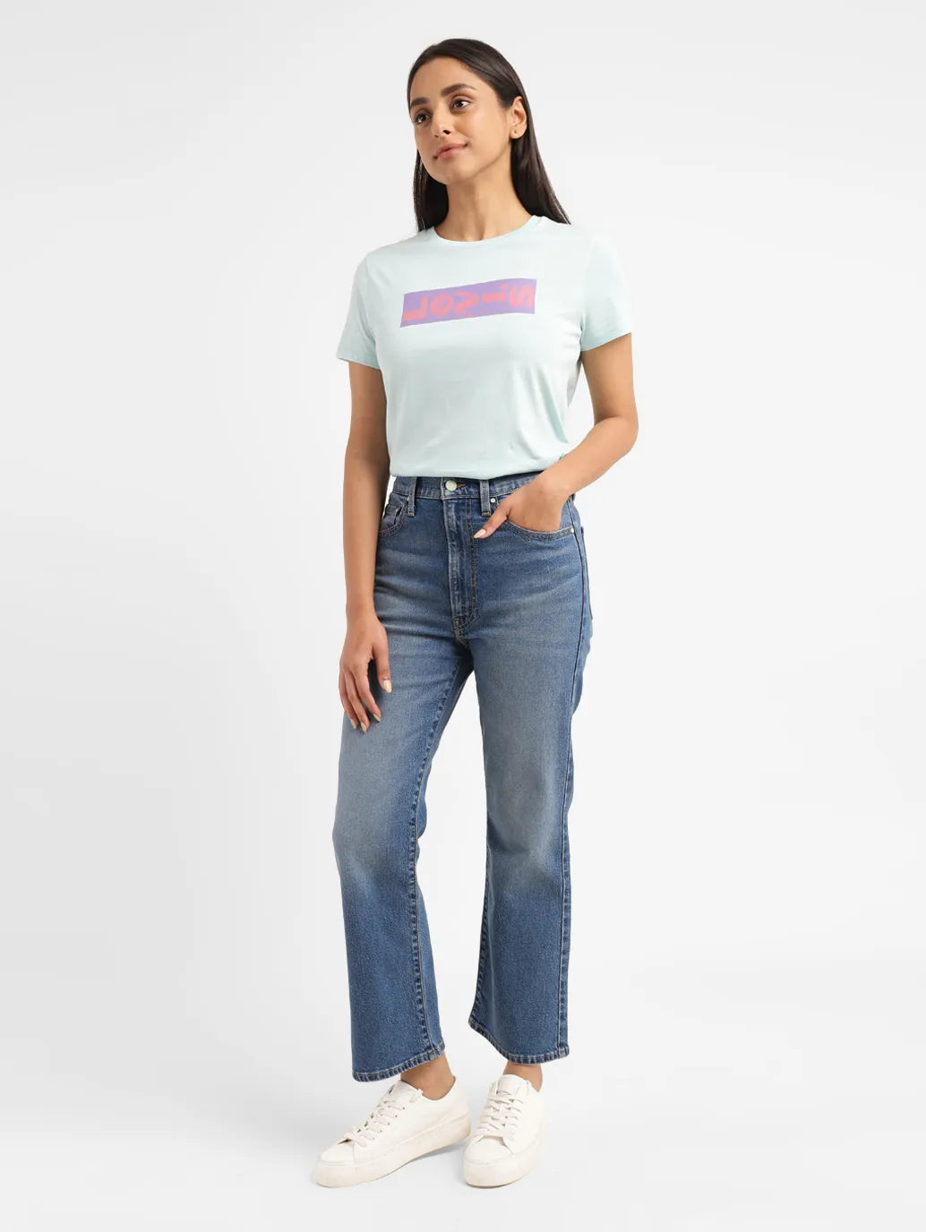 Women's Blue Bootcut Fit High Rise Jeans