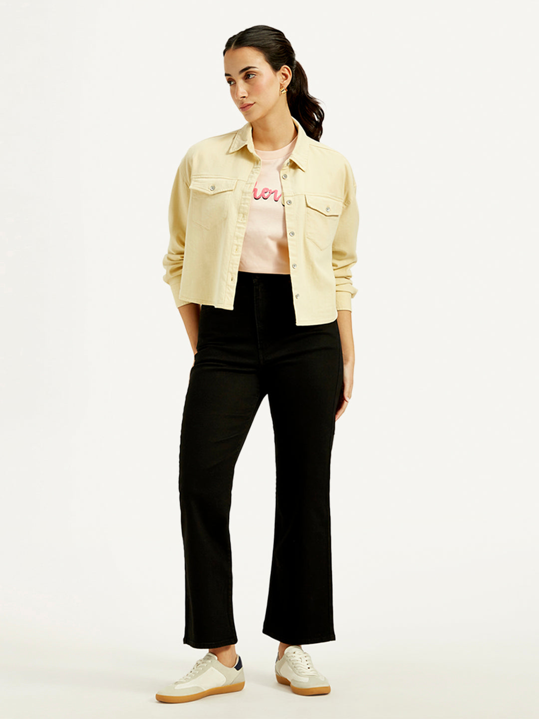 Women's Black Ribcage Cropped Bootcut Fit High Rise Jeans