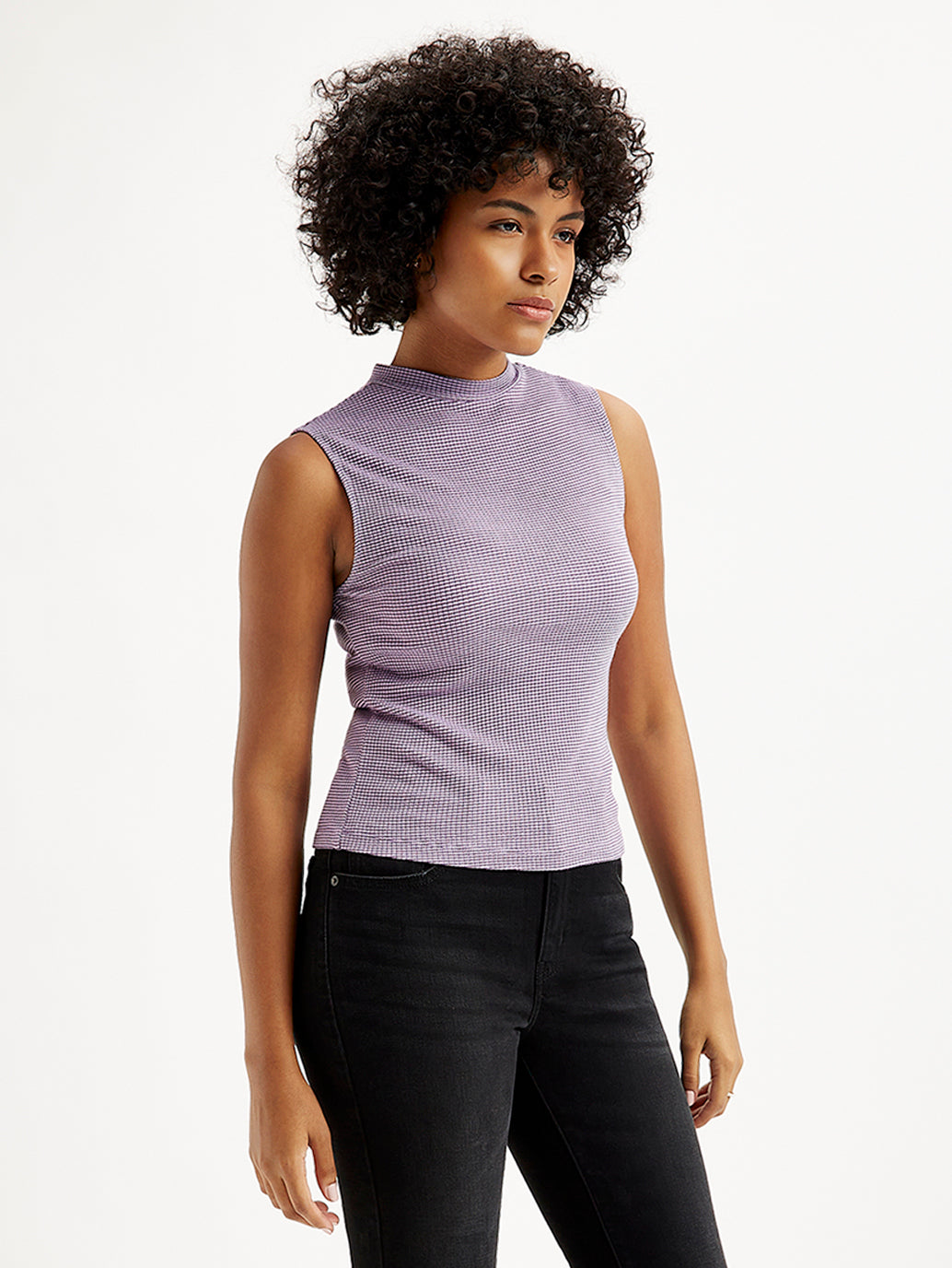 Women's Textured Mock Neck Tank Top - Main Image
