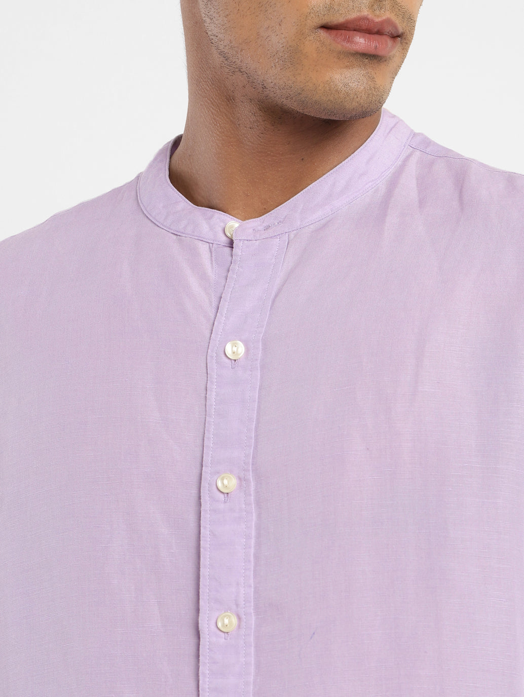 Men's Solid Band Neck Linen Shirt
