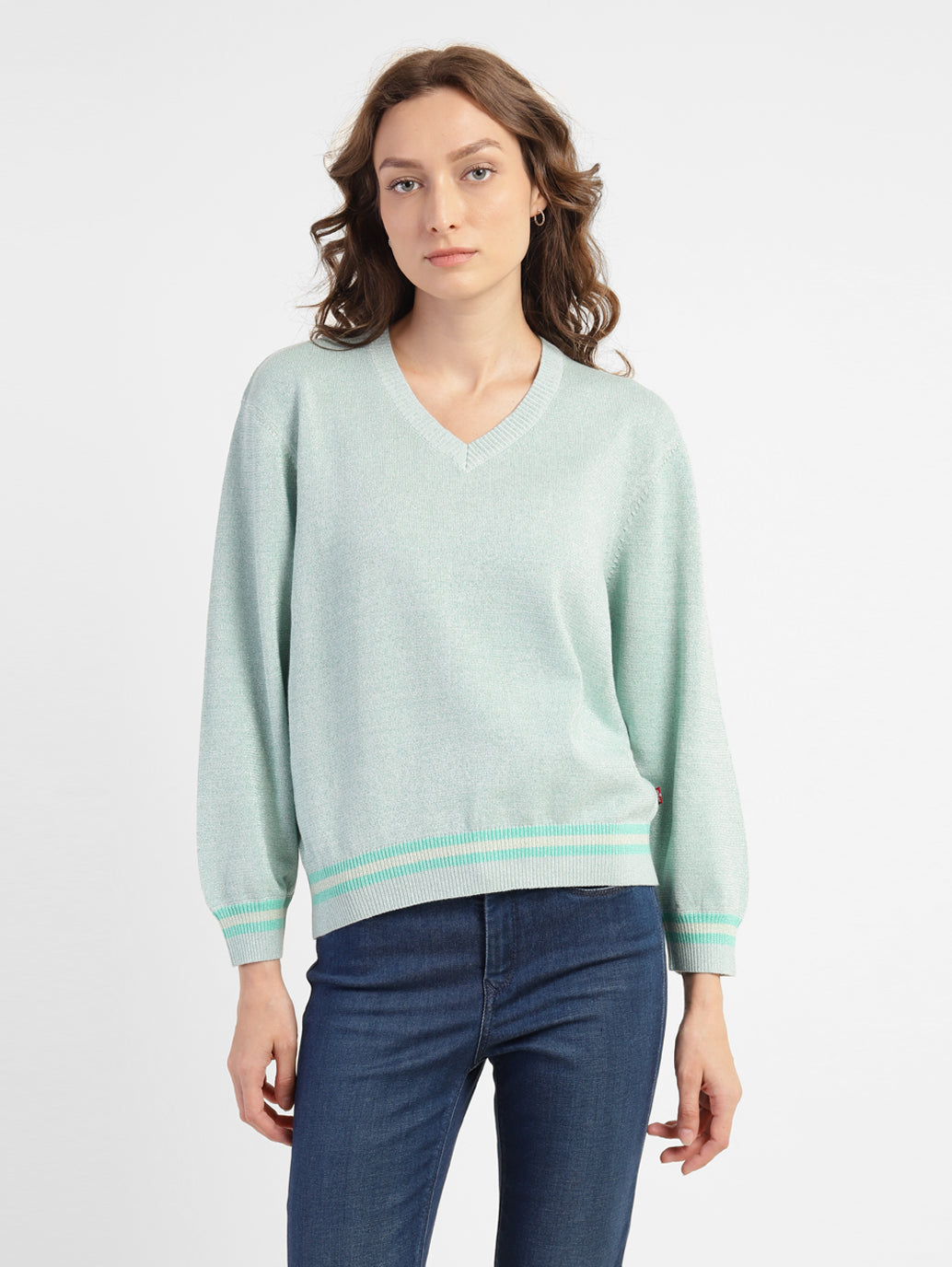 V Neck Jumper Sweatshirt Jumpers Ladies Women's Solid V Neck