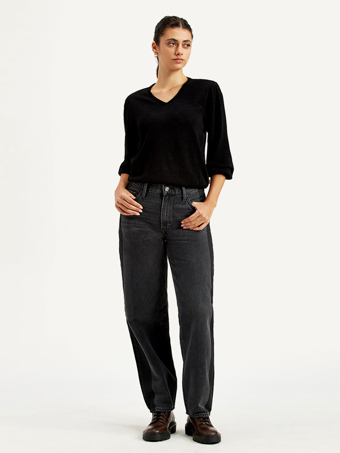 Women's 94 Charcoal Grey Baggy Fit High Rise Jeans