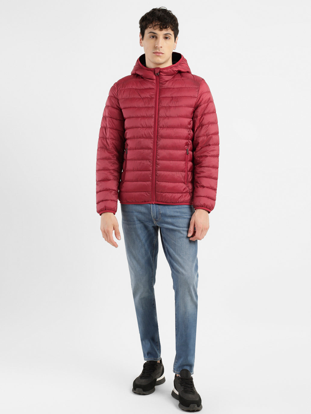 Jeans Levi Quilted Jacket Men's Solid Red Hooded Quilted Jacket