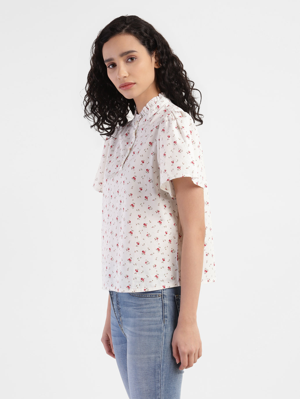 Women's Floral Print Band Neck Top