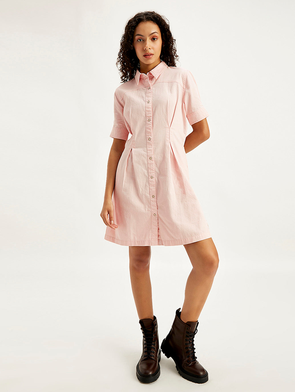 Women's Solid Light Pink Spread Collar Shirt Dress – Levis India Store
