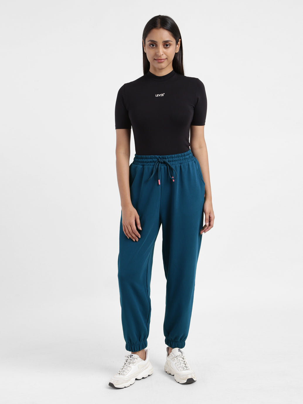 Women's Mid Rise Blue Loose Tapered Fit Trousers