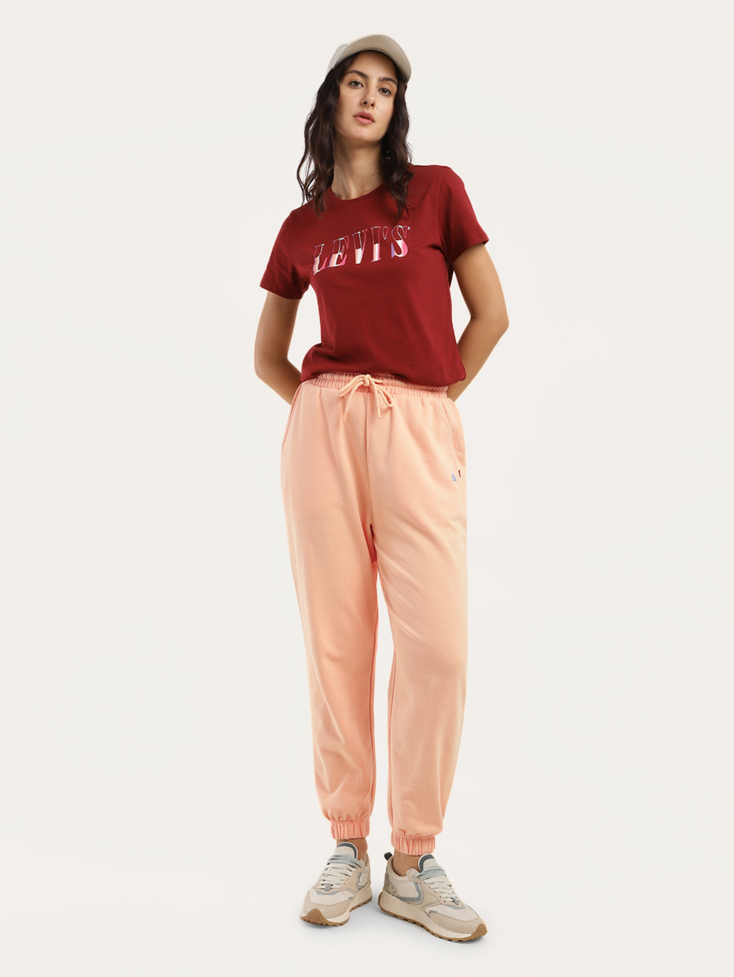 Women's Regular Fit Peach Joggers1