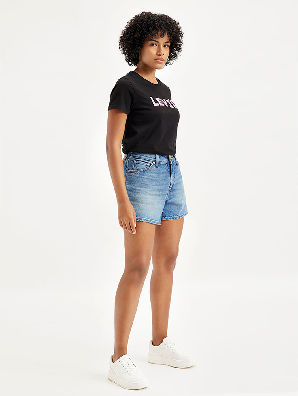 Women's Mid Rise Blue Relaxed Fit Denim Shorts - Main Image