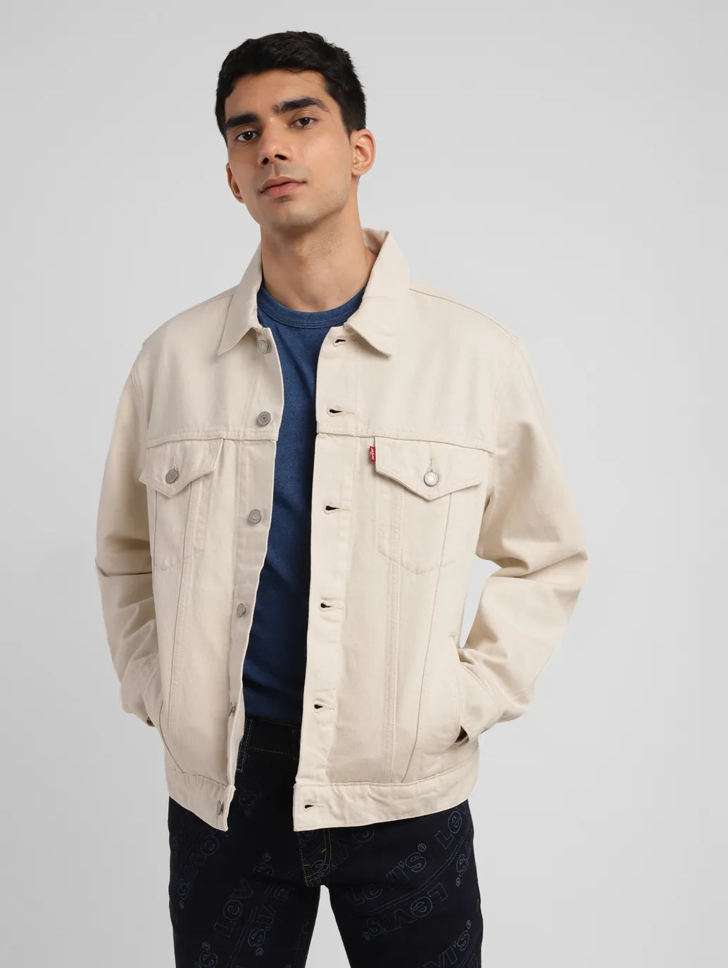 Men s Solid Off White Spread Collar Jacket Levis India Store
