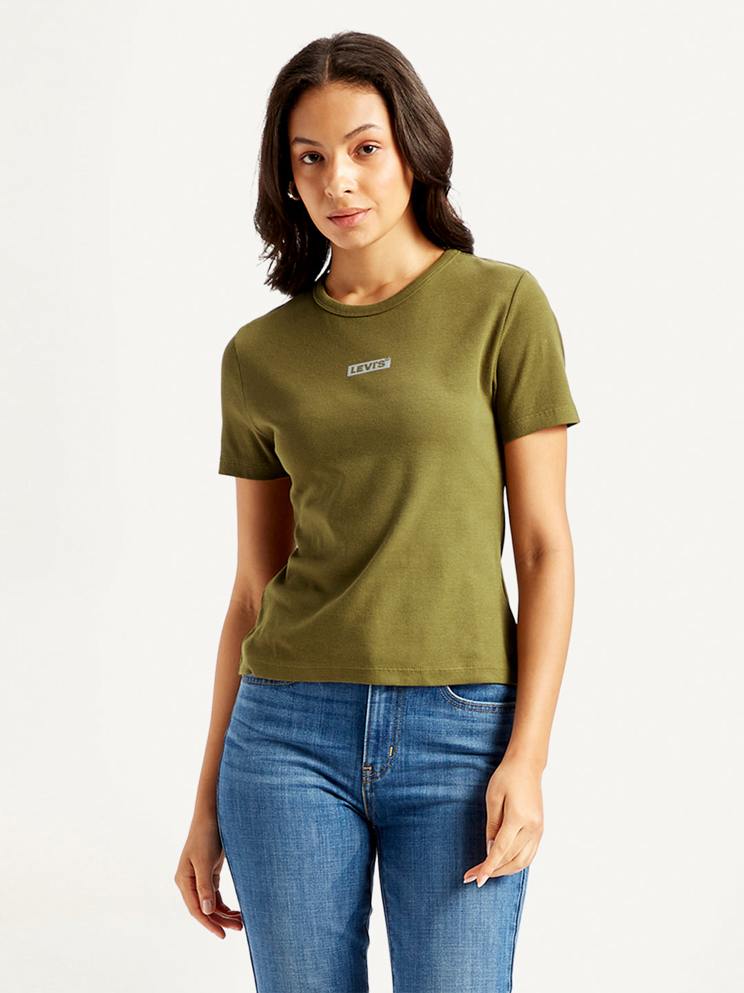 Women's Solid Green Crew Neck T-shirt